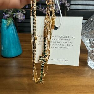 Ettika Anklet Set Paperclip Link Emerald Green Butterfly